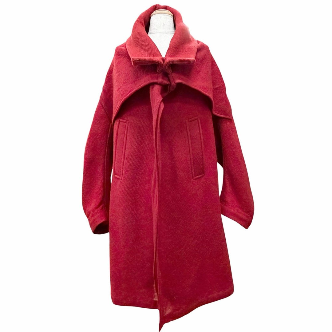 Excellent Y's coat Double stand collar needle punch Red wool Women 2 YV-C18-115