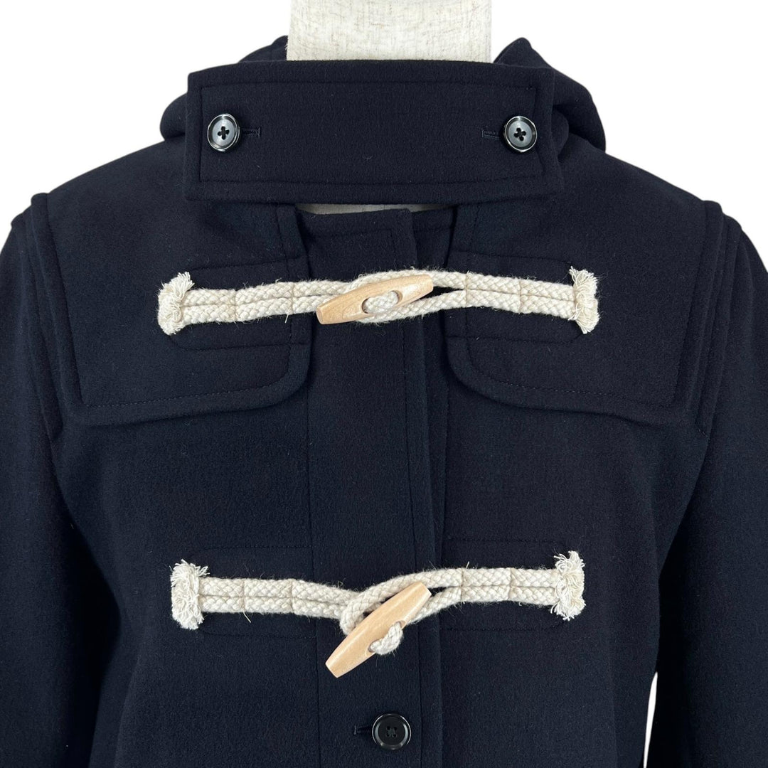 Excellent Brooks Brothers Duffel coat Toggle button, with hood Navy wool mens XS