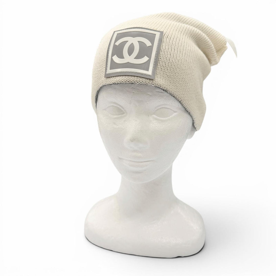 Great CHANEL Knit cap COCO Mark Hat Beanie gray wool mens