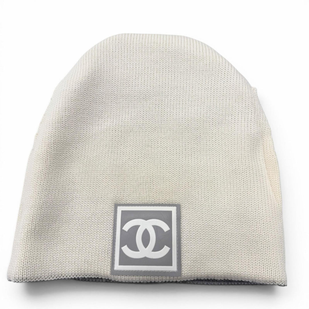 Great CHANEL Knit cap COCO Mark Hat Beanie gray wool mens