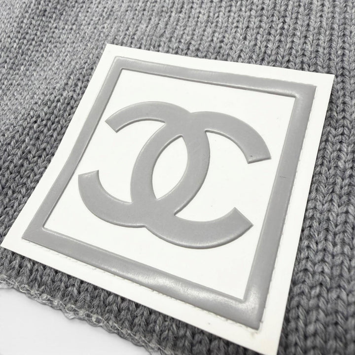 Great CHANEL Knit cap COCO Mark Hat Beanie gray wool Women