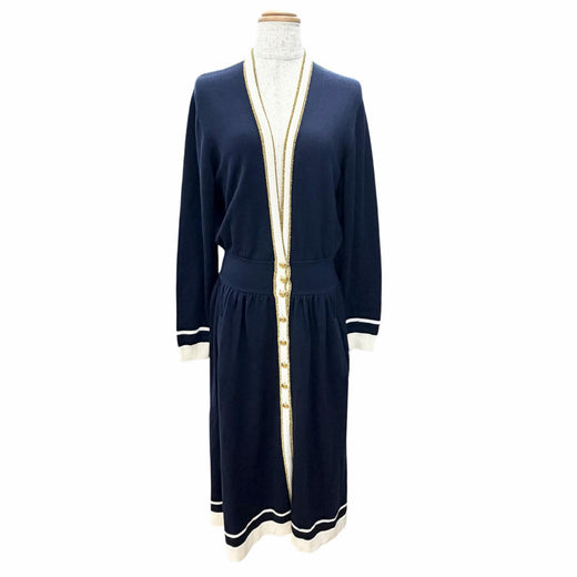 Great GUCCI cardigan GG Button V-Neck Long-Sleeve Knit Dress Navy wool S 713541