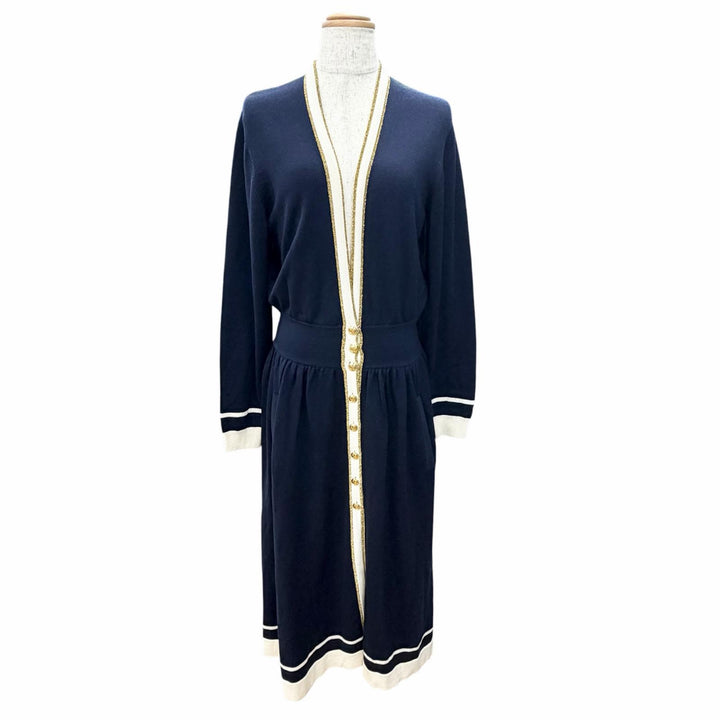 Great GUCCI cardigan GG Button V-Neck Long-Sleeve Knit Dress Navy wool S 713541