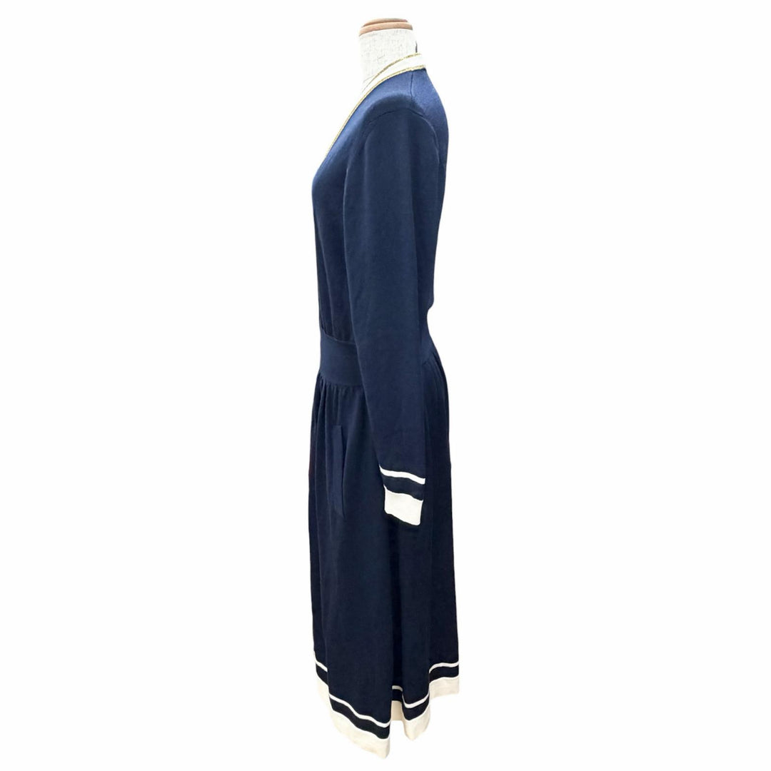 Great GUCCI cardigan GG Button V-Neck Long-Sleeve Knit Dress Navy wool S 713541