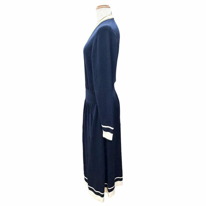 Great GUCCI cardigan GG Button V-Neck Long-Sleeve Knit Dress Navy wool S 713541