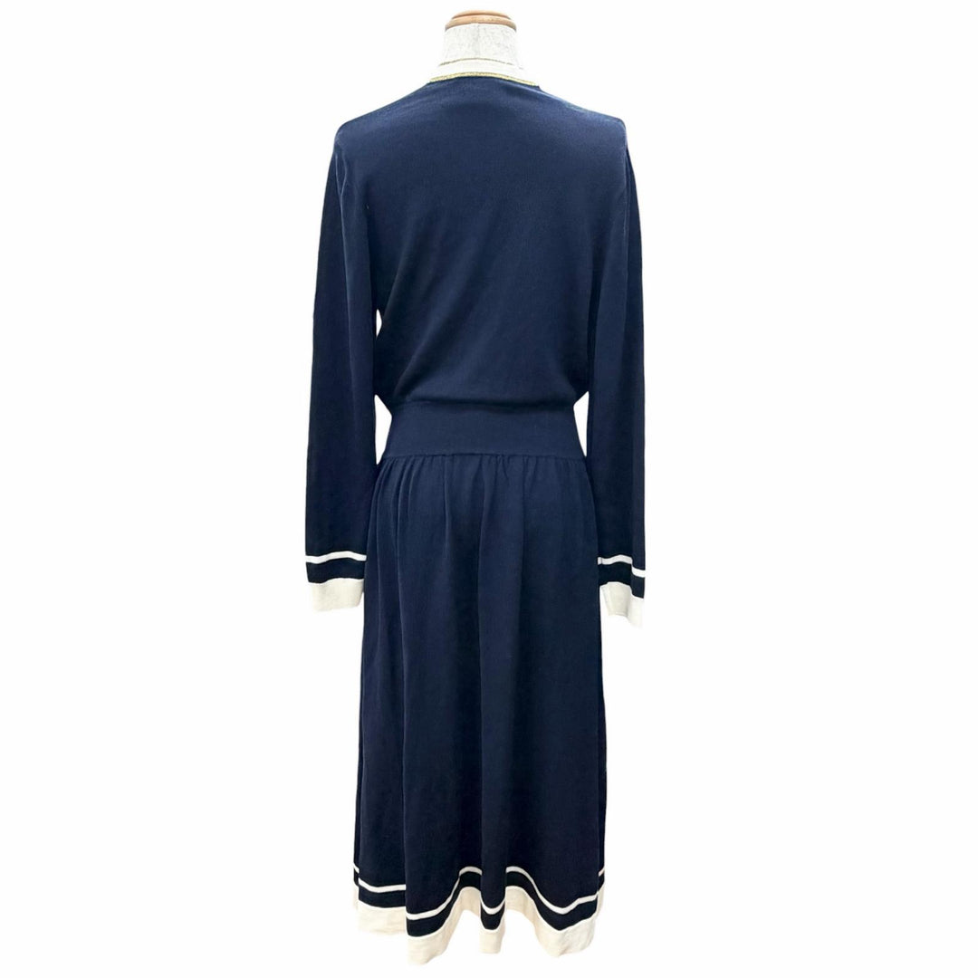 Great GUCCI cardigan GG Button V-Neck Long-Sleeve Knit Dress Navy wool S 713541