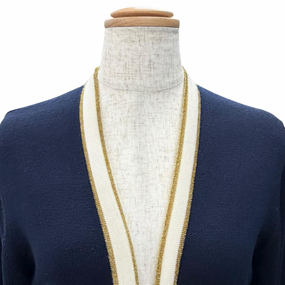 Great GUCCI cardigan GG Button V-Neck Long-Sleeve Knit Dress Navy wool S 713541