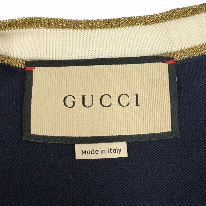 Great GUCCI cardigan GG Button V-Neck Long-Sleeve Knit Dress Navy wool S 713541