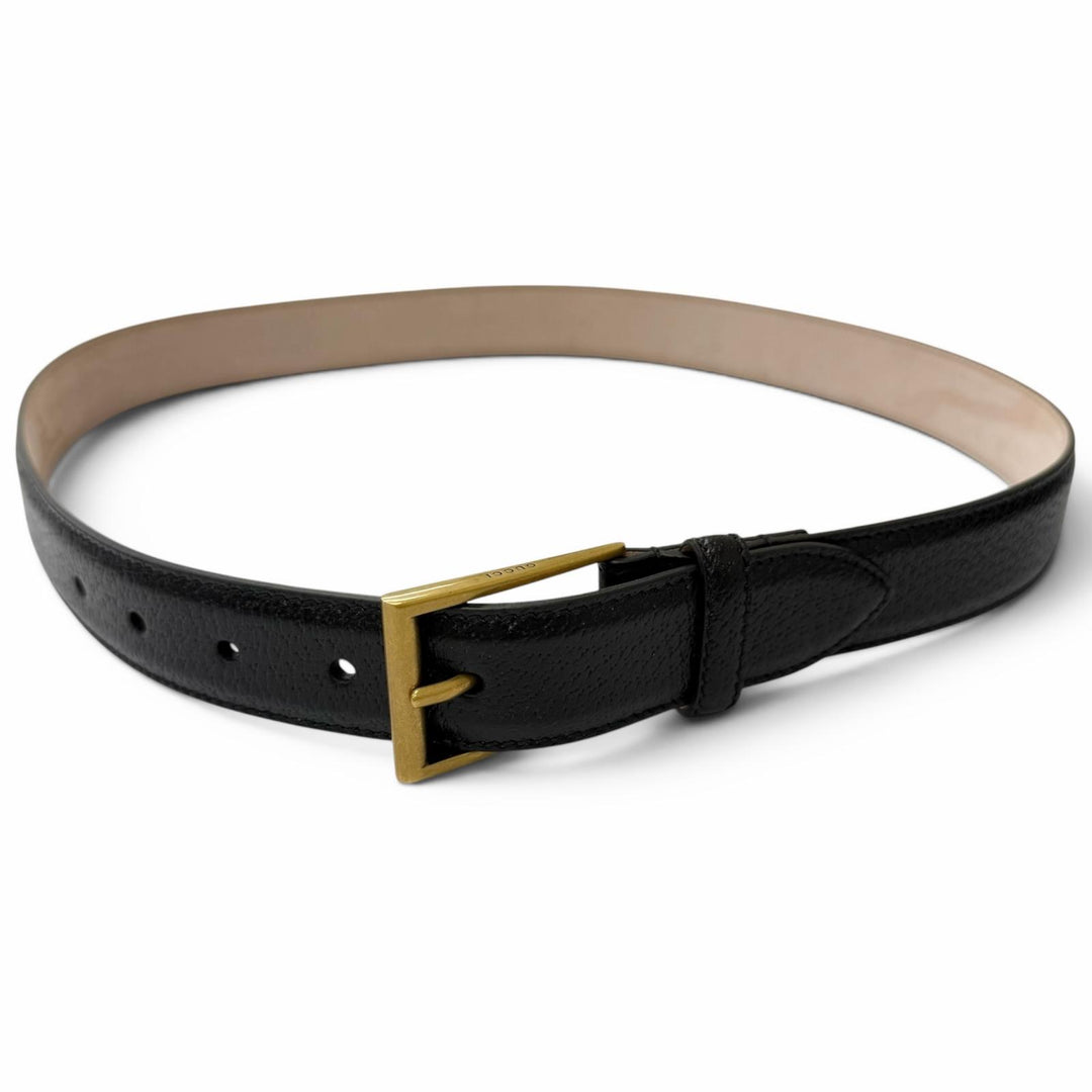 Pristine GUCCI belt Gold pin buckle black leather mens 495502