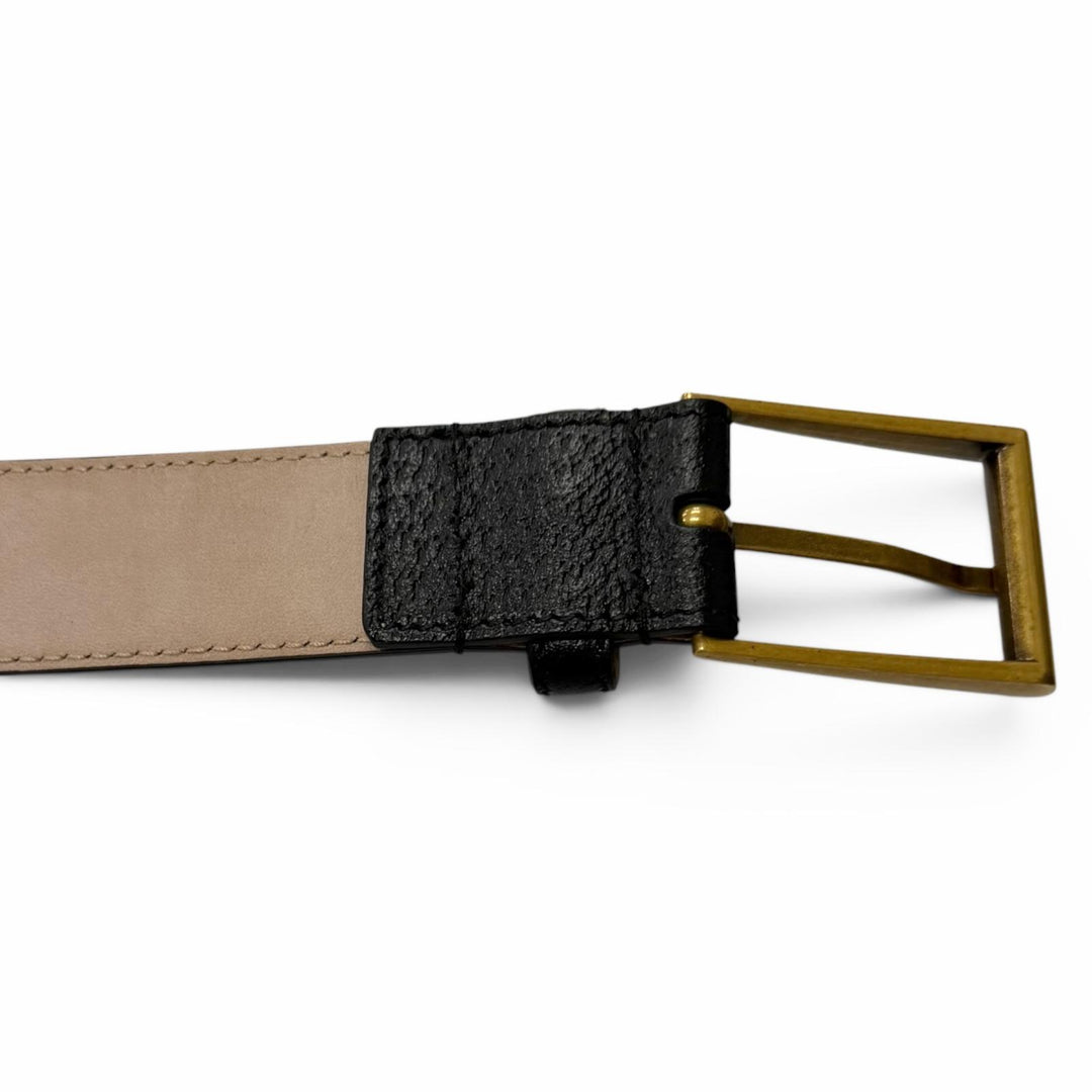 Pristine GUCCI belt Gold pin buckle black leather mens 495502