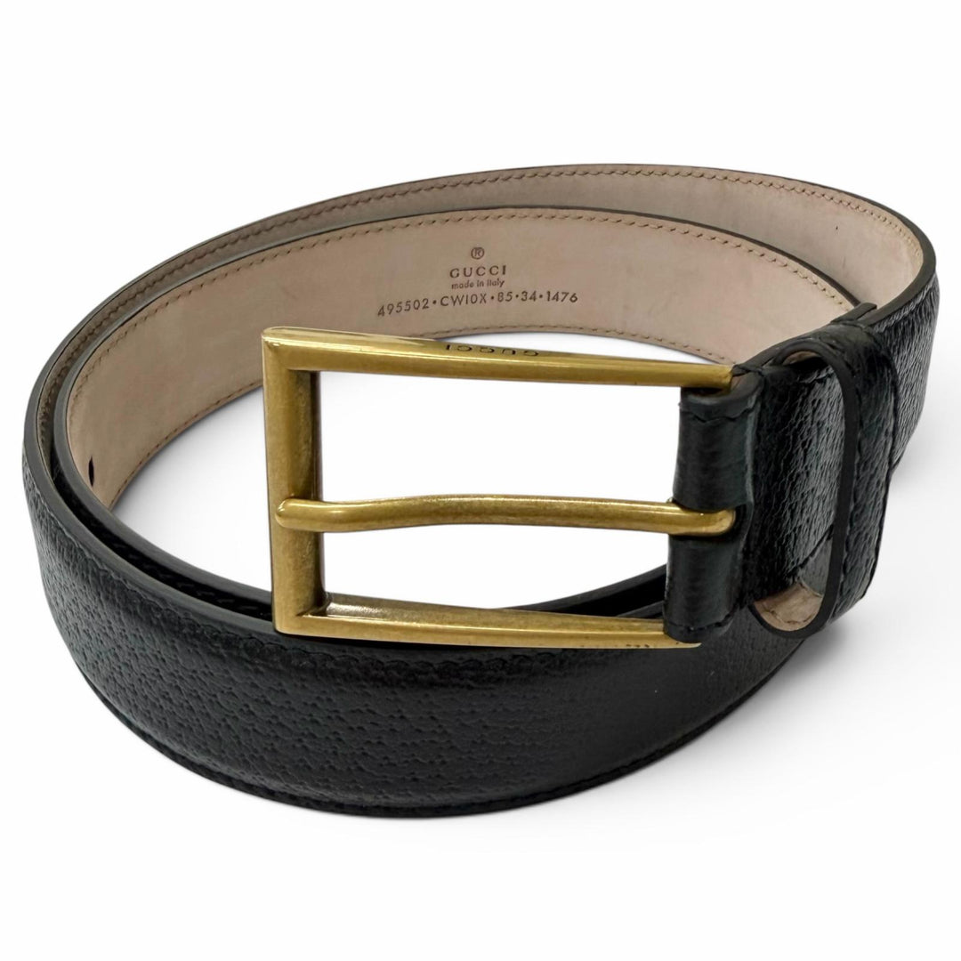 Pristine GUCCI belt Gold pin buckle black leather mens 495502