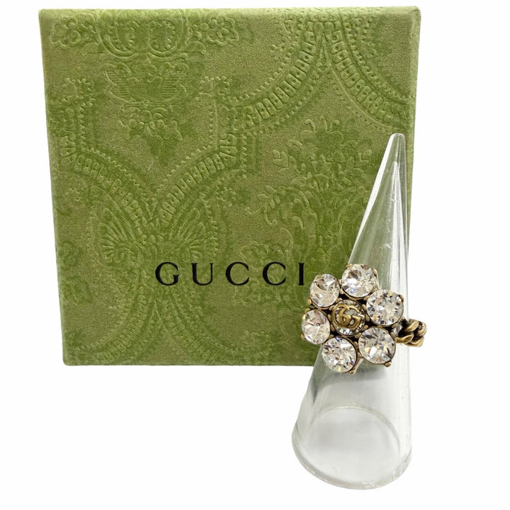 Excellent GUCCI Ring ring GG Marmont Flower Bijou Rhinestone Gold series S