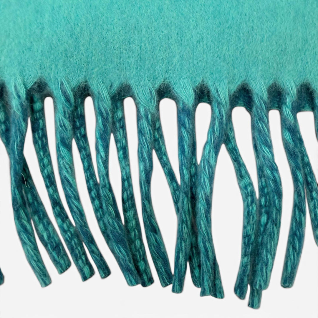 Excellent HERMES Scarf Perforated H logo fringe turquoise blue cashmere mens