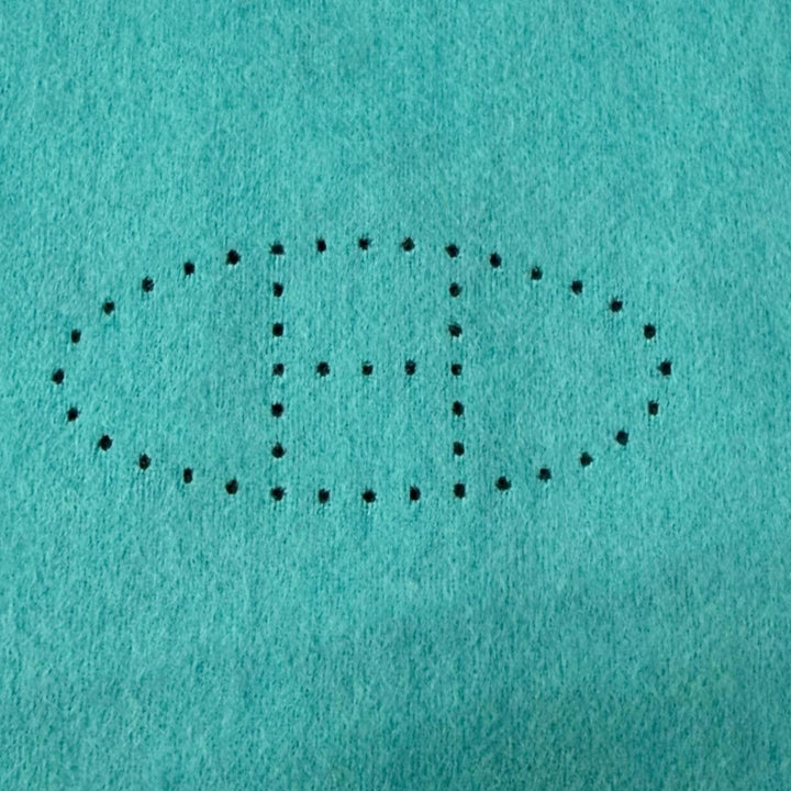 Excellent HERMES Scarf Perforated H logo fringe turquoise blue cashmere mens