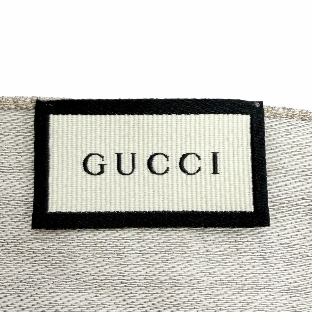Pristine GUCCI Stall GG Jacquard Mini Fringe Shawl beige wool Women 165904 3G646