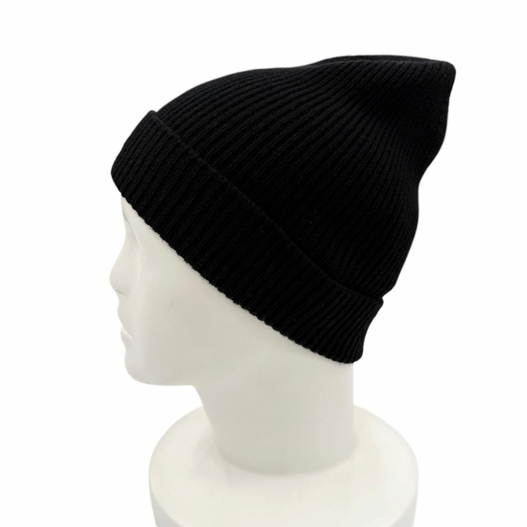 Great MONCLER Knit cap Logo patch knit cap knit hat black wool Women