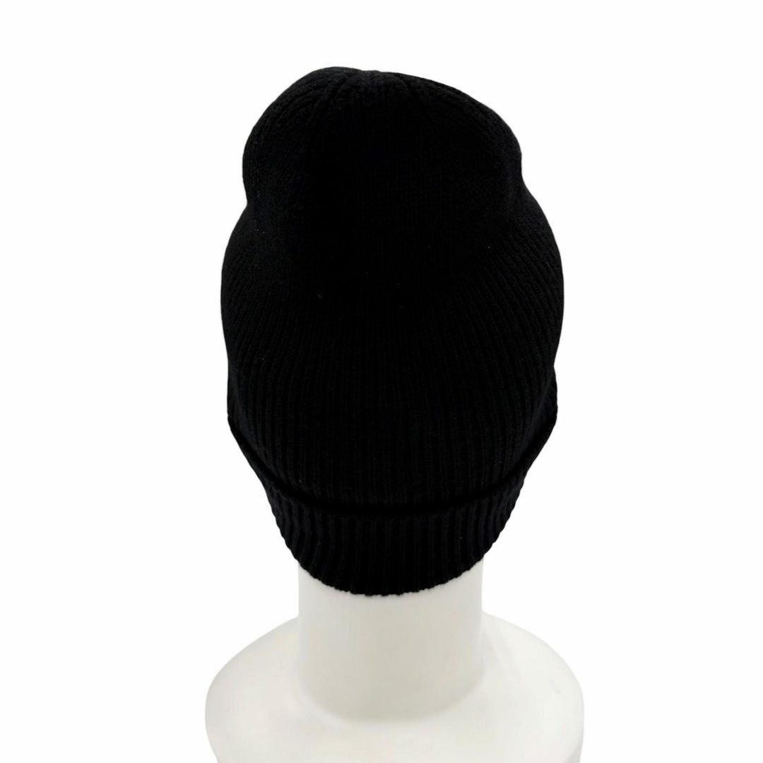 Great MONCLER Knit cap Logo patch knit cap knit hat black wool Women