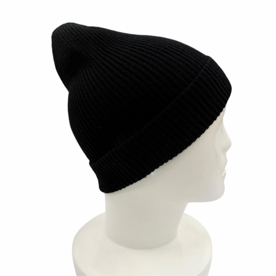 Great MONCLER Knit cap Logo patch knit cap knit hat black wool Women