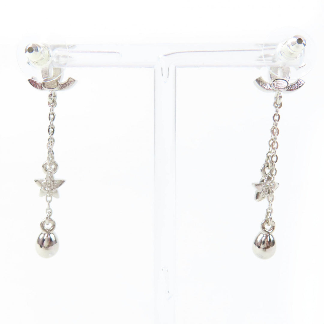 Excellent CHANEL Pierce COCO Mark Star Rhinestone Silver Women C26C