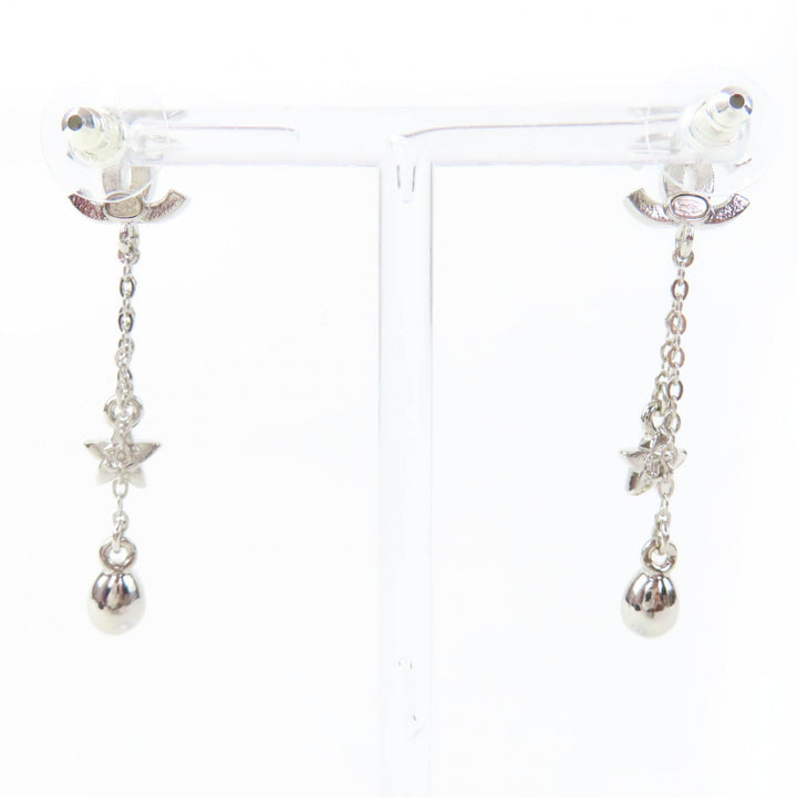 Excellent CHANEL Pierce COCO Mark Star Rhinestone Silver Women C26C