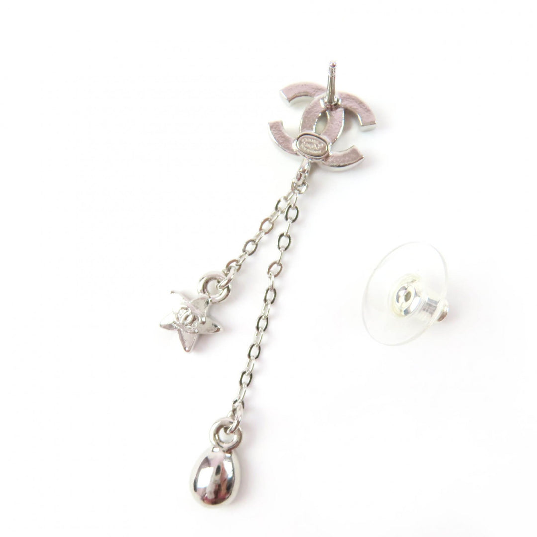Excellent CHANEL Pierce COCO Mark Star Rhinestone Silver Women C26C