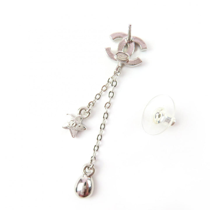 Excellent CHANEL Pierce COCO Mark Star Rhinestone Silver Women C26C