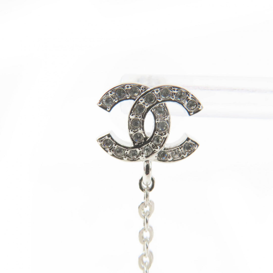 Excellent CHANEL Pierce COCO Mark Star Rhinestone Silver Women C26C