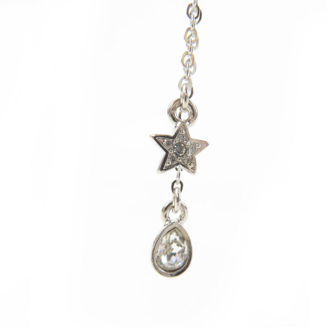 Excellent CHANEL Pierce COCO Mark Star Rhinestone Silver Women C26C
