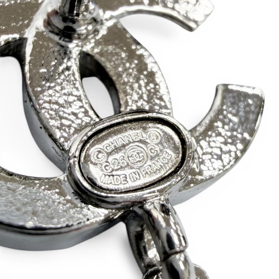 Excellent CHANEL Pierce COCO Mark Star Rhinestone Silver Women C26C