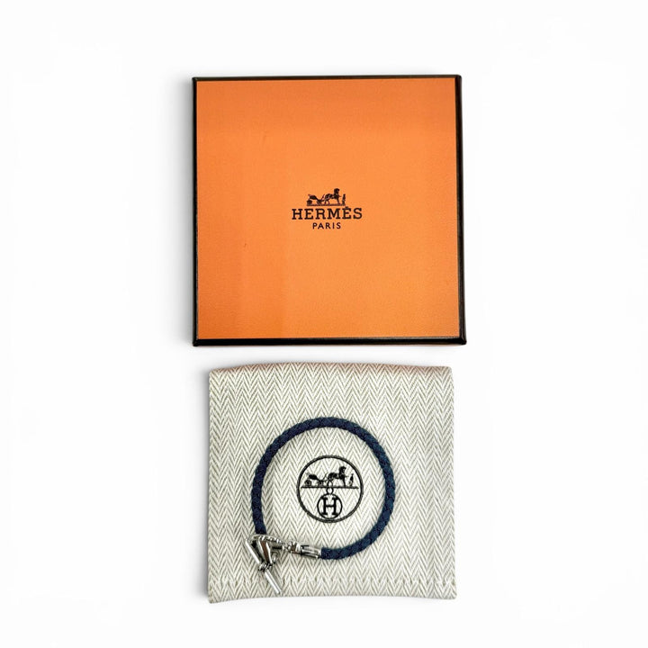 Excellent HERMES bracelet Grenan Clasp Canvas blue Women