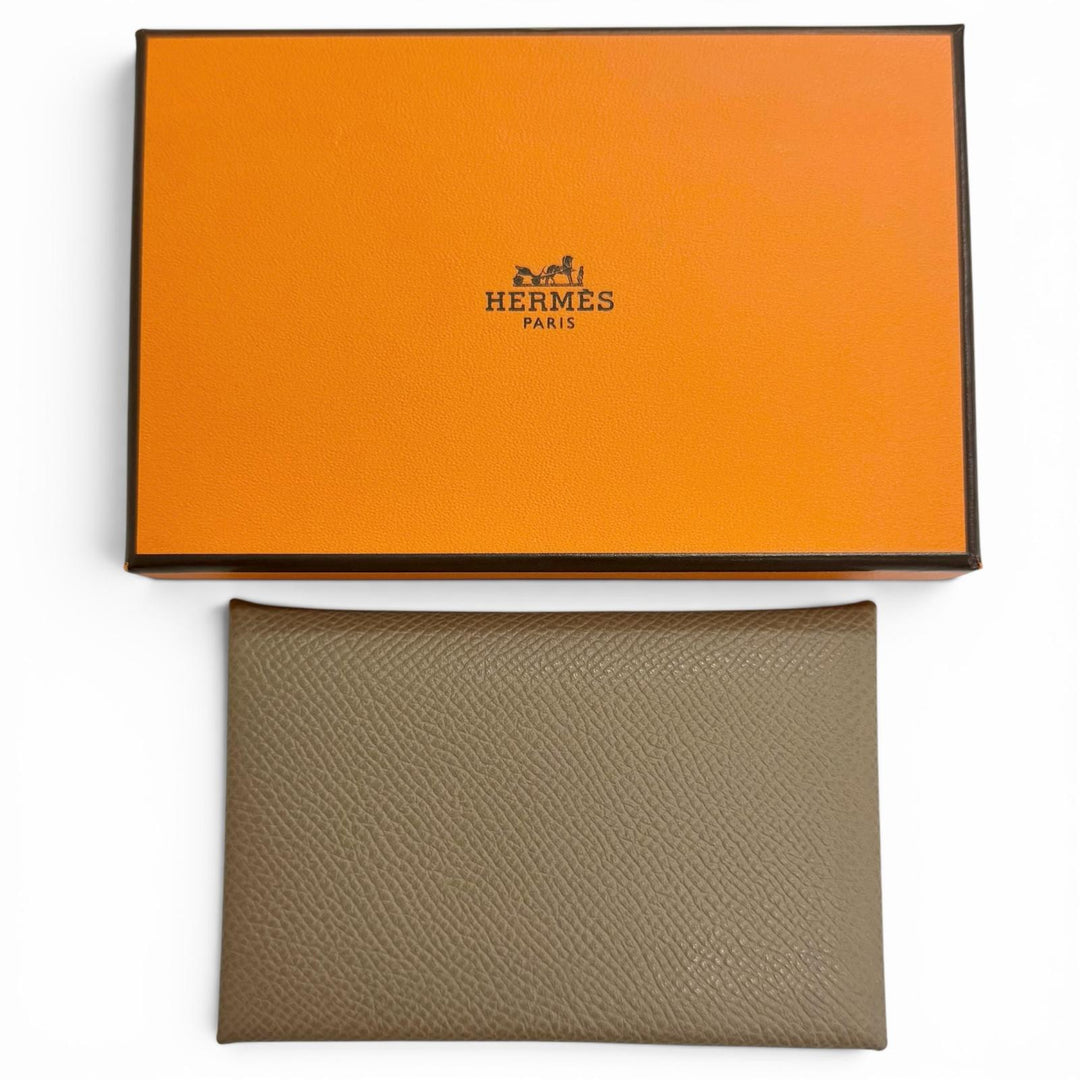 Excellent HERMES Card Case Calvi name card holder Epsom Leather Women