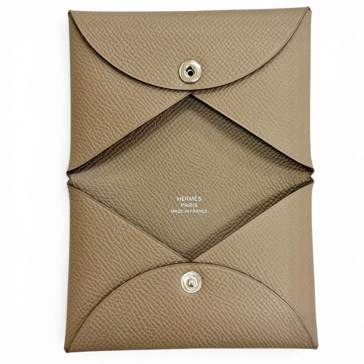 Excellent HERMES Card Case Calvi name card holder Epsom Leather Women