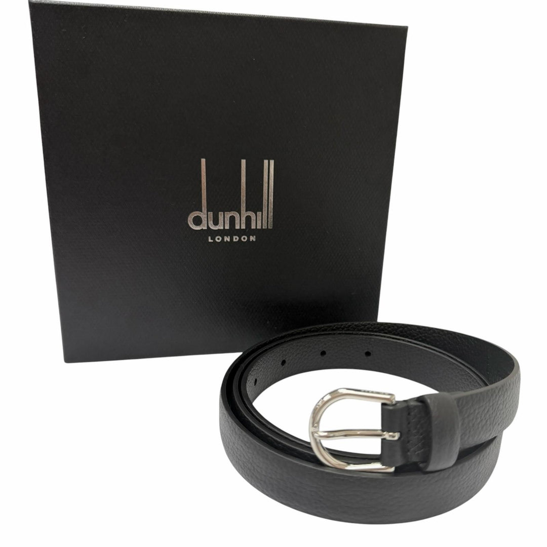Pristine Dunhill belt Silver pin buckle black leather mens CO0917