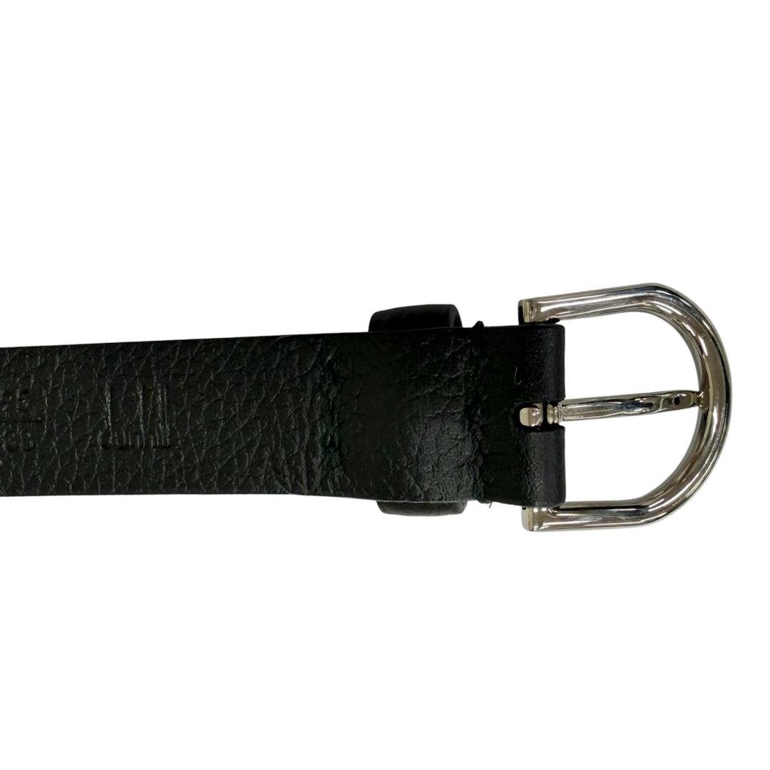 Pristine Dunhill belt Silver pin buckle black leather mens CO0917