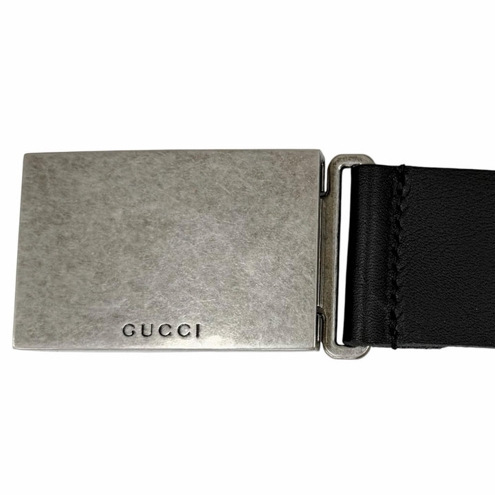 Great GUCCI belt Logo buckle with dark marks finish Silver leather mens 835193