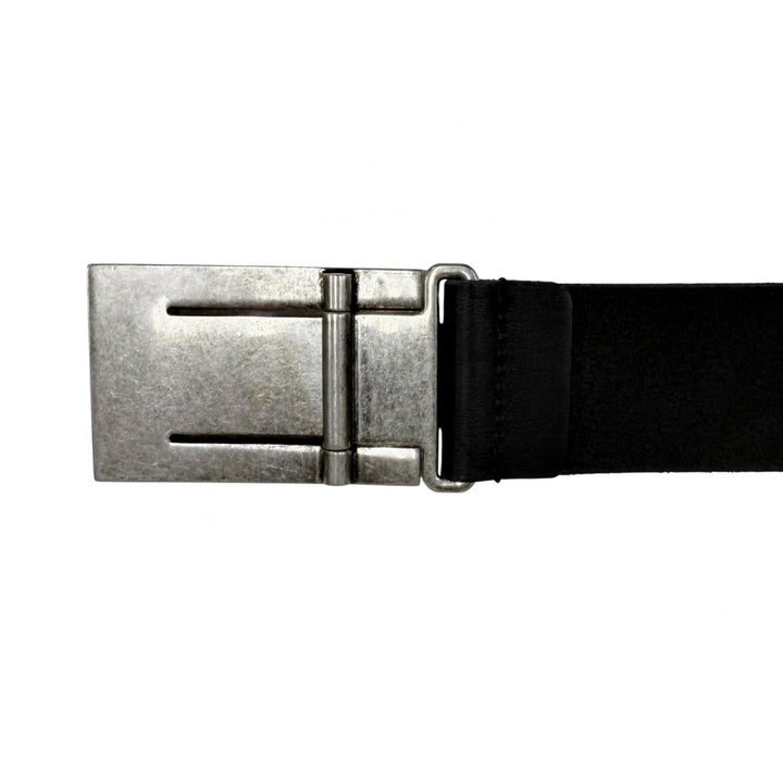 Great GUCCI belt Logo buckle with dark marks finish Silver leather mens 835193