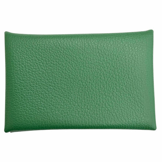 Excellent HERMES Card Case Calvi name card holder green Epsom Leather Women