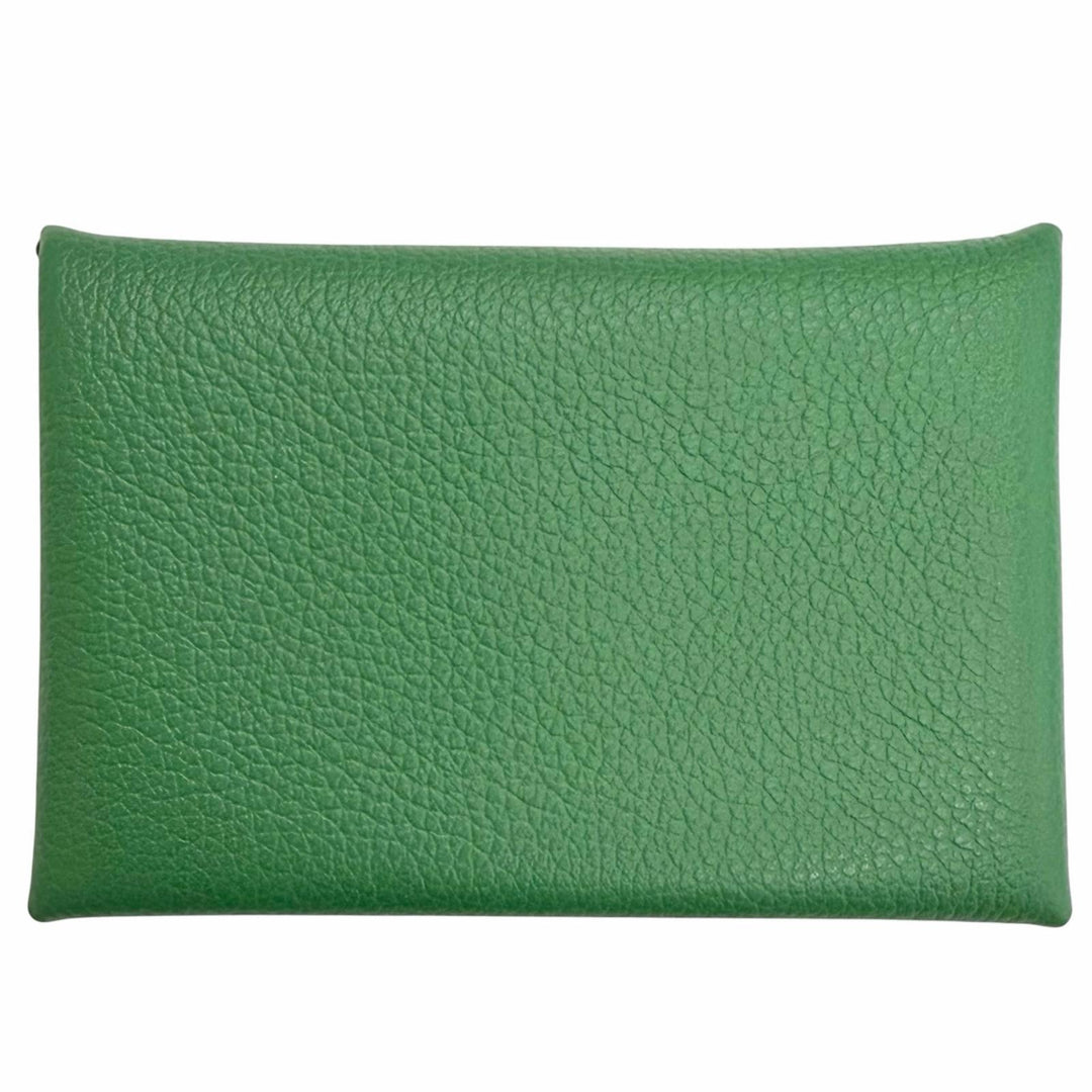 Excellent HERMES Card Case Calvi name card holder green Epsom Leather Women