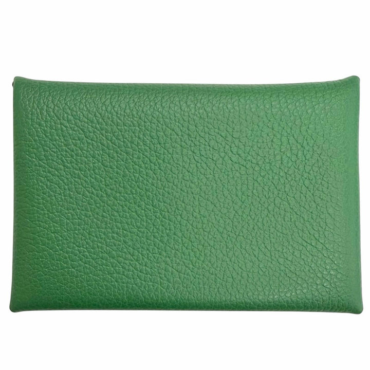 Excellent HERMES Card Case Calvi name card holder green Epsom Leather Women