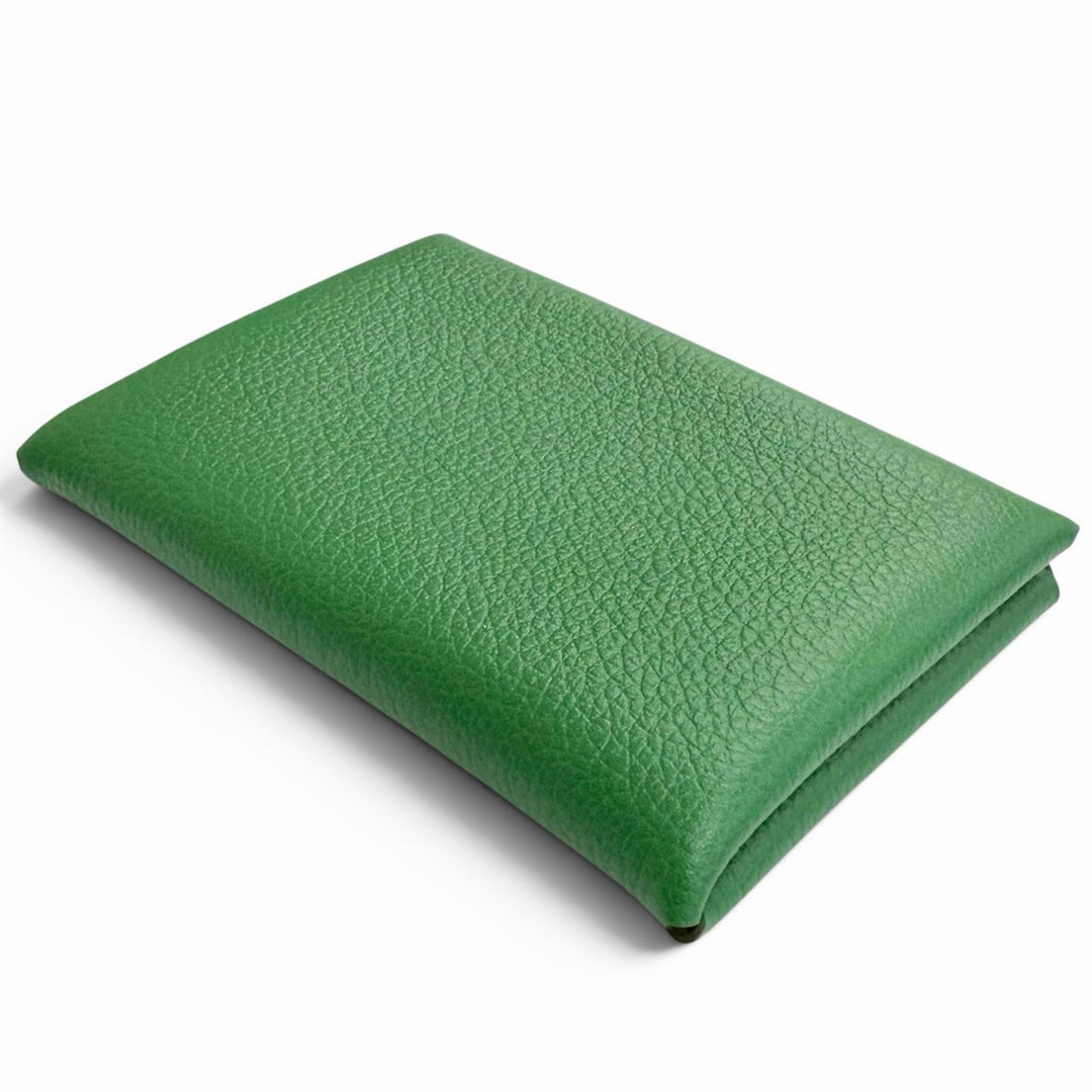 Excellent HERMES Card Case Calvi name card holder green Epsom Leather Women