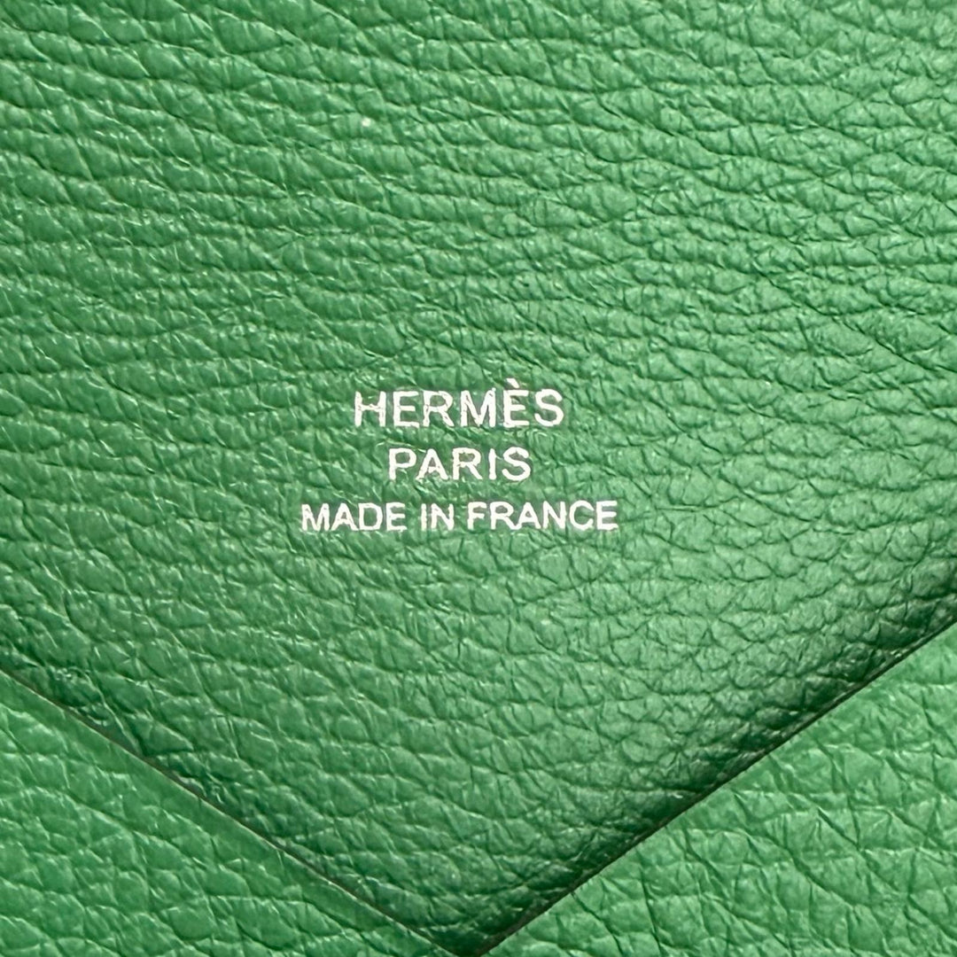 Excellent HERMES Card Case Calvi name card holder green Epsom Leather Women