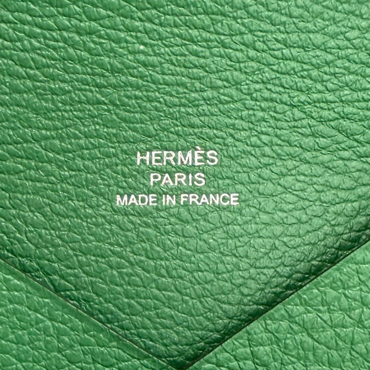 Excellent HERMES Card Case Calvi name card holder green Epsom Leather Women
