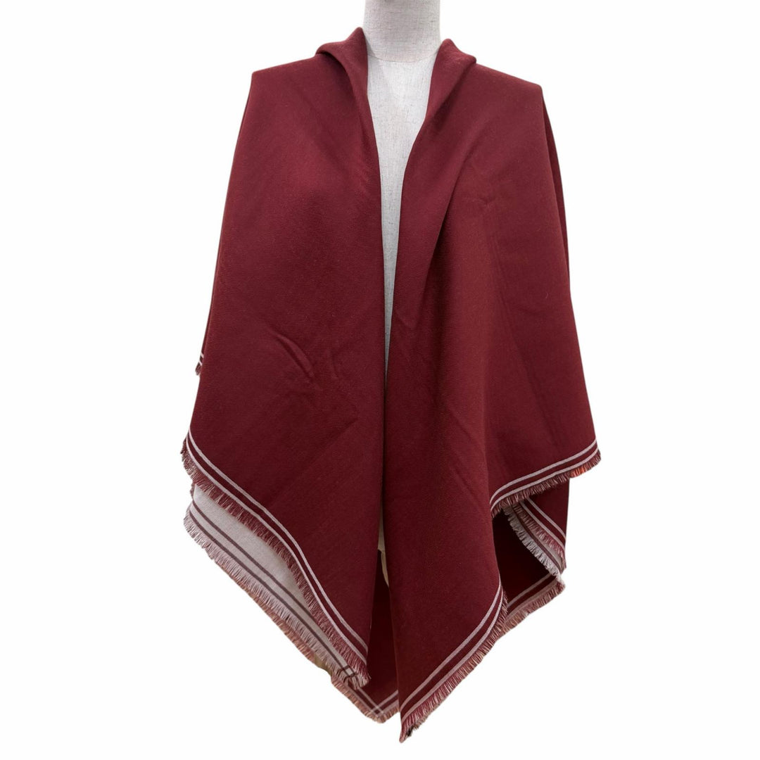 Excellent HERMES scarf Large shawl with fringe Bordeaux cashmere Women