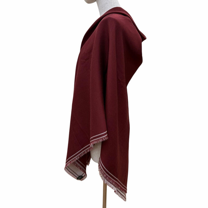 Excellent HERMES scarf Large shawl with fringe Bordeaux cashmere Women