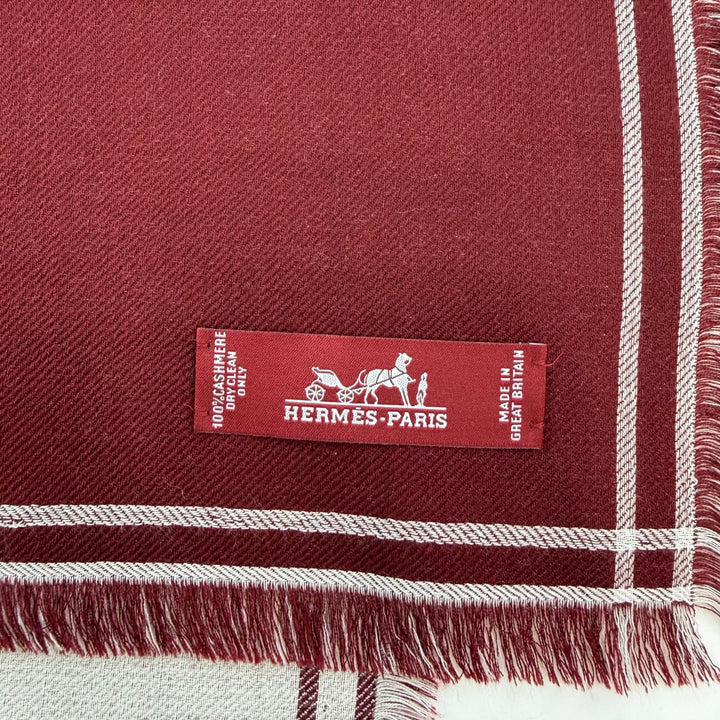 Excellent HERMES scarf Large shawl with fringe Bordeaux cashmere Women