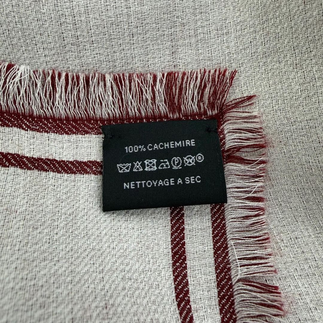 Excellent HERMES scarf Large shawl with fringe Bordeaux cashmere Women