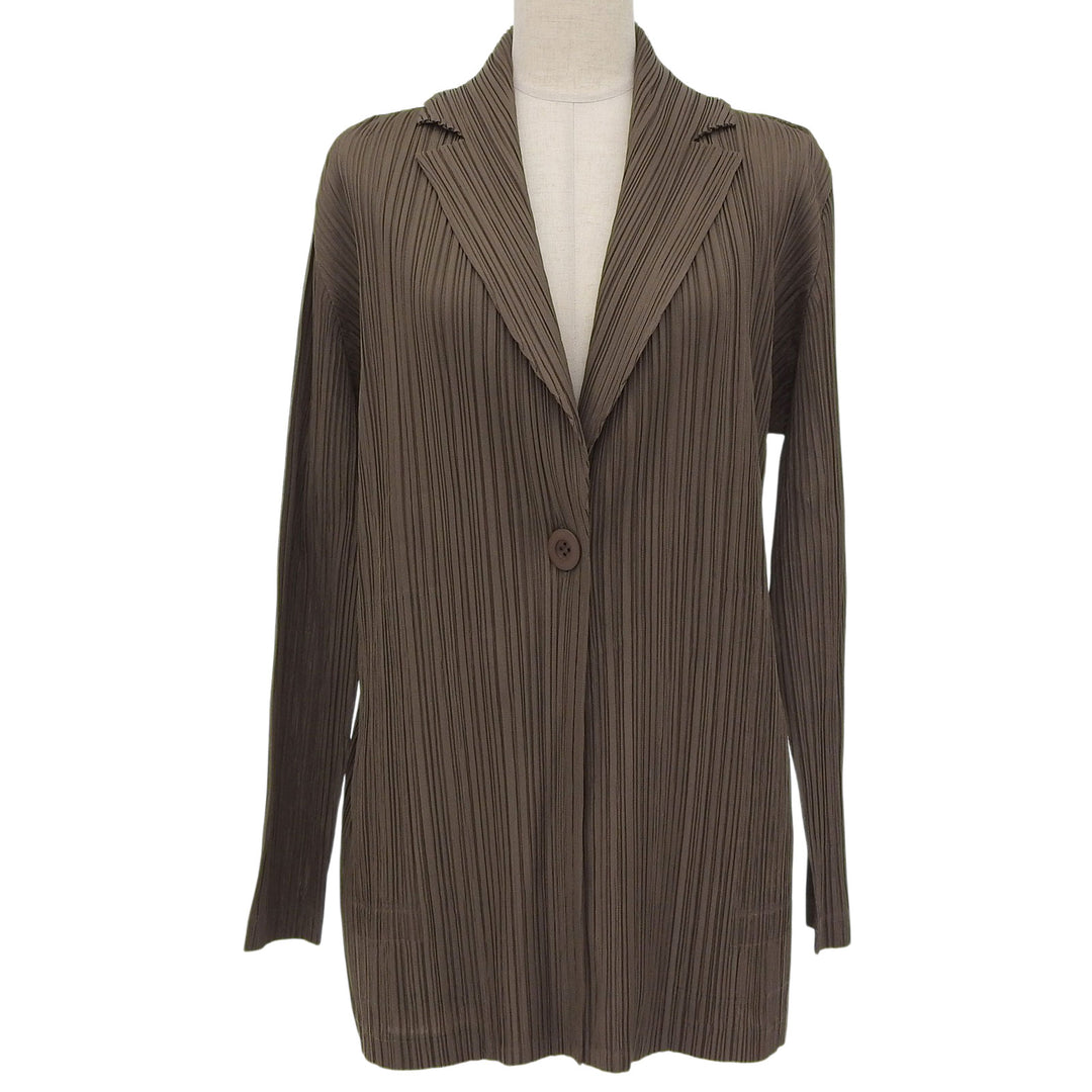 Excellent PLEATS PLEASE Jacket cardigan Khaki polyester Women 2 PP51-JA451