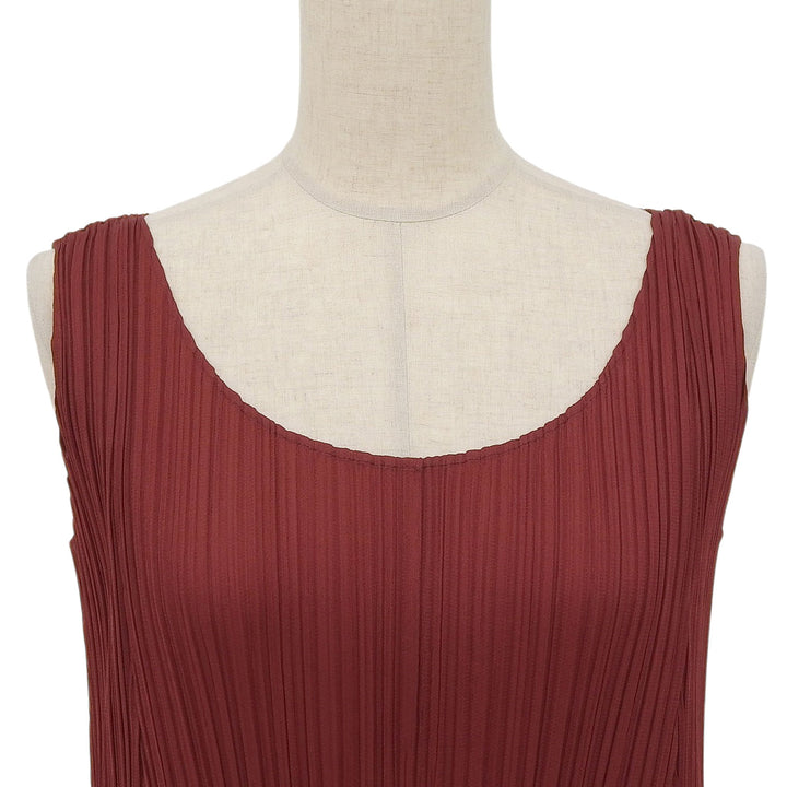 Excellent PLEATS PLEASE one piece No sleeve wine-red Women 3 PP31-JH130