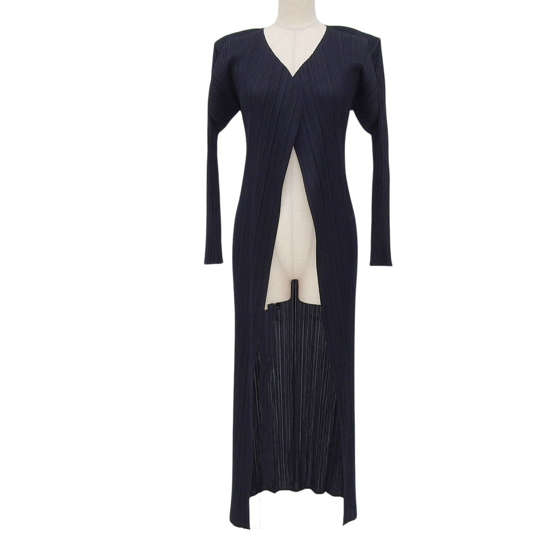 Excellent PLEATS PLEASE cardigan long Dark navy polyester Women 2 PP05-JA001