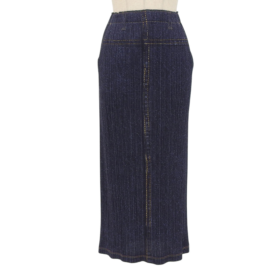 Great PLEATS PLEASE Pleated skirt denim transfer Navy Women 2 PP94-JG646
